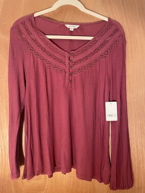 Lucky Brand Women's Long-Sleeve Lace-Trim Henley Top - Dusty Rose